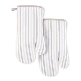 Martha Stewart 028332803403 Daisy Stripe Oven Mitt Set 7 Inch X13 Linen