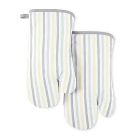 Martha Stewart 028332803410 Daisy Stripe Oven Mitt Set 7 Inch X13 Grey/yellow