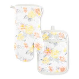 Martha Stewart 028332803465 Amber Floral Oven Mitt And Pot Holder Set 2-pack Yellow/coral