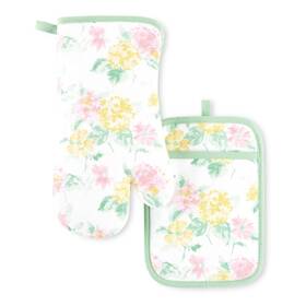 Martha Stewart 028332803489 Amber Floral Oven Mitt And Pot Holder Set 2-pack Pink/yellow Om 7 Inch X13 Ph