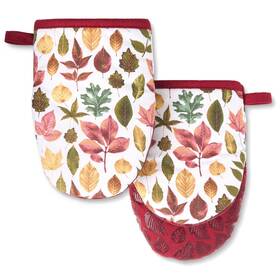 Martha Stewart 028332835855 Autumn Harvest Falling Leaves Mini Oven Mitt 2-pack Set 100% Cotton With Deco