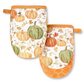 Martha Stewart 028332835862 Autumn Harvest Pumpkins Mini Oven Mitt 2-pack Set 100% Cotton With Decorativ