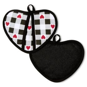 Martha Stewart 028332837989 Love Check Gingham Heart Shaped Pot Holder 2-pack Set 100% Cotton With Flex