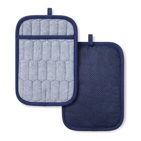 2p012506tdms Martha Stewart Honeycomb Quilted Chambray Pot Holder 2-pack Set 100% Cotton Flexible Non-s