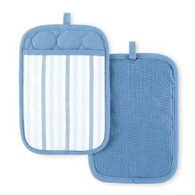 Martha Stewart 313053494444 Daisy Stripe Blue Cotton Pot Holder Set Of 2