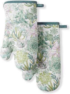 Martha Stewart 313055864887 Succulents Oven Mitt 2-pack Set Green 7 Inch X13