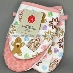 3140gktb1 Martha Stewart Mini Oven Mitts 2 Pink Gingerbread Treats 100% Cotton Nwt
