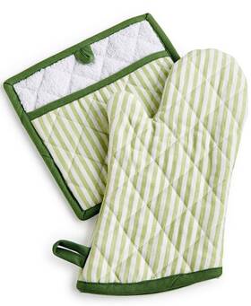 Martha Stewart 706257442289 Oven Mitt And Pot Holder Glove Hot Pad Green Stripe New/sealed