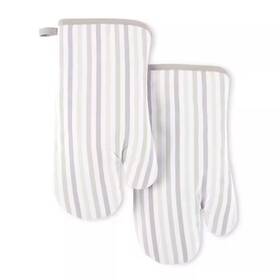 Martha Stewart 711182013329 Daisy Stripe Beige/brown Cotton Oven Mitt Set Of 2