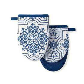 B0br8hcz5z Martha Stewart Strie Medallion Mini Oven Mitts 2-pack Navy Blue 5.5 Inch X8