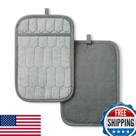 Martha Stewart B0dx6ptycw Honeycomb Quilted Chambray Pot Holder 2-pack Set 100 Cotton