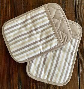 Ca01405 Martha Stewart Beige White Striped Cotton Polyester Potholders Set Of 2