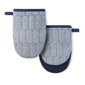M2012506tdms Martha Stewart Honeycomb Quilted Chambray Mini Oven Mitt 2-pack Set 100% Cotton Flexible N