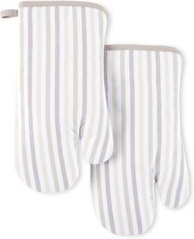 O2018344tdms Martha Stewart Daisy Stripe Oven Mitt Set 7 Inch X13 Linen