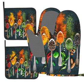 0305 Mazaoteu Ovenmitts#0305 Different Kinds Of Spices Placed In Spoon Oven Mitts And Pot Holders Sets 4 C