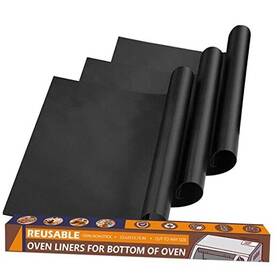 3kxd-gxl-zlx Meegoo Oven Liners Mat For Bottom Of Large Reusable Teflon 3 Pack Black