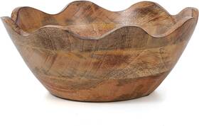 Azbw2008 Mela Artisans Wooden Scalloped Bowl - Medium Single Natural Wood