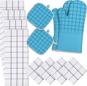 Meyoner 716695923707 Oven Mitts And Pot Holders Set With Kitchen Towels 12 Pcs Turquoise