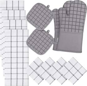 Meyoner 788703272121 Oven Mitts And Pot Holders Set 500 Degree Heat Resistant 12 Pcs Gray