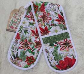 Michel Design Works 608666735764 Double Oven Glove Merry Christmas Amaryllis Winter Florals