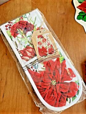 Adom361 Michel Design Works Double Oven Glove Cotton Kitchen Christmas Bouquet New