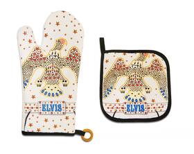 Midsouth Products 781579048357 Elvis Pot Holder Oven Mitt Set White Jumpsuit