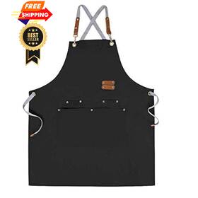 Mignongirl 763032898273 Chef Apron-cross Back Apron For Men Women With M-xxl Black