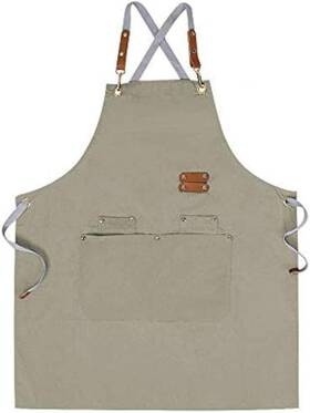 Mignongirl 763032898280 Chef Apron Cross Back For Men Women With Adjustable Straps And Beige