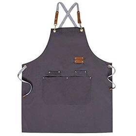 Mignongirl 763032898297 Chef Apron Cross Back For Men Women With Adjustable Straps And Grey
