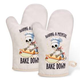 M006-om-bake Miracu Funny Skeleton Halloween Oven Mitts Set Cute Goth Kitchen Baking Gifts