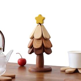 Miyashopone 763527981725 Christmas Tree Coaster Set Wooden Foot Mat Hot Dish