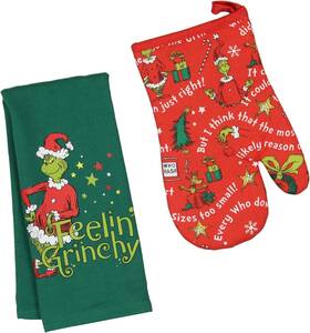 Mjc 196328468339 Grinch Oven Mitt Set Dr Seuss How The Stole Christmas Feelin Grinchy Kitc