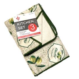 78-683385 Momentum Brands 3 Piece Kitchen Towel Dish Scrubber Cloth Green Olive Oil 100% Polyester