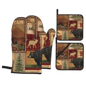 Msacrh 093129961705 Lodge Style Northwoods Cabin Oven Mitts And Pot Holders Sets Of 4cotton Lining W