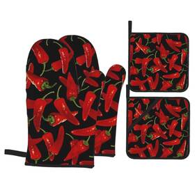 Msacrh 093129964843 Chili Peppers Oven Mitts And Pot Holders Sets Of 4 Cotton Lining With Nons