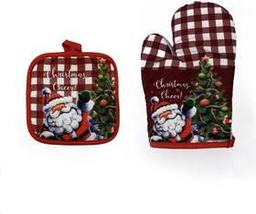 Rxzer23 Msgblai Christmas Cheer Oven Mitt Set Red And White Buffalo Plaid Green