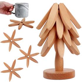 Muburjen 762736521159 Set Of 4 Wooden Trivets Foldable Heat Resistant Pots And Pans Hot Dishes Wood
