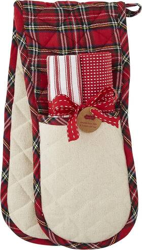 41170015s Mud Pie Double Christmas Oven Mitt And Towel Set Spreading Cheer