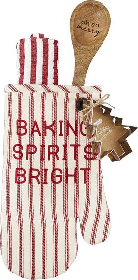 41170017b Mud Pie Christmas Oven Mitt And Baking Set Spirits Bright