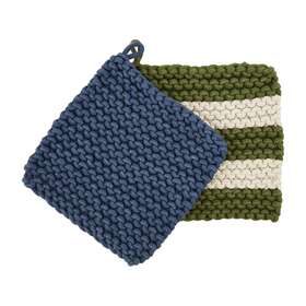 41170019g Mud Pie Crochet Pot Holder Set Blue And Green 8 Inch X