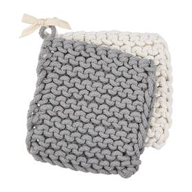 Mud Pie 718540700495 Set Of 2 Gray And White Crochet Pot Holders