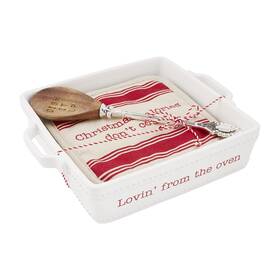 Mud Pie 718540714126 White Circa Holiday Baker And Trivet Set 8.75 Inch X Holder 7.5 7