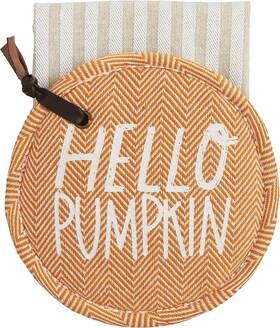 Mud Pie 718540731727 Fall Pot Holder And Towel Set Hello Pumpkin