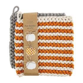 Mud Pie 718540782408 Crochet Pot Holder Set Orange 8 Inch X