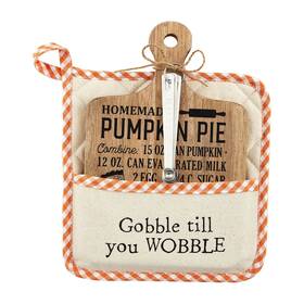 Mud Pie 718540858783 Pot Holder 8 Inch X8 And Towel 12 X12 Gobble Design Kitchen Accessories Set