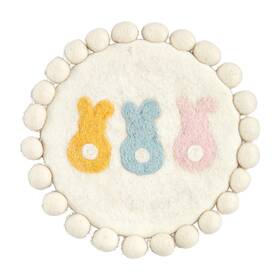 Mud Pie 718540878569 Muc Spring Felted Wool Trivet White Bunny 8ft Dia