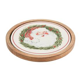 Mud Pie 718540920824 Santa Wood Stoneware Trivet 1 1/2 Inch X 8 Dia White