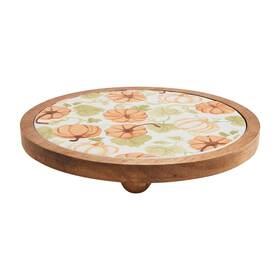 Mud Pie 718540925157 Pumpkin Ceramic Wood Trivet 1 3/4 Inch X 7 Dia Orange