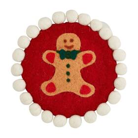Mud Pie 718540925348 Gingerbread Felt Wool Trivet 8 Inch Dia Red