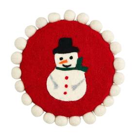 Mud Pie 718540925355 Snowman Felt Wool Trivet 8 Inch Dia Red